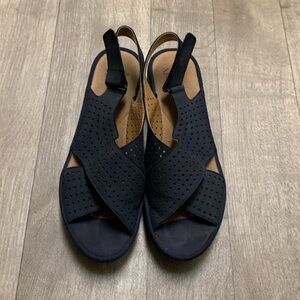 Womens Clark’s‎ Clarene Award Nubuck Platform Slingback Wedge Sandals Shoes